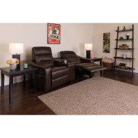 Flash Furniture BT-70380-2-BRN-GG Futura Series 2-Seat Reclining Brown Leather Theater Seating Unit with Cup Holders